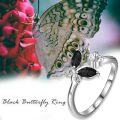 wholesale 925 Sterling Silver & Jet Black Crystal Dancing Butterfly Adjustable Open Ring, Elegant Sparkly Gift for Women-0-2