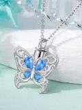 wholesale 925 Sterling Silver Butterfly Cremation Necklace for Ashes with Blue Crystals Women's Memorial Keepsake Jewelry Bereavement Gift-0-3