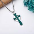 wholesale 925 Sterling Silver Celtic Cross Necklace Wholesale With Green Inlay And Chain-0-3