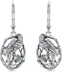 wholesale 925 Sterling Silver Birthstone Raven Heart Dangle Earrings for Women Mother s Day Gifts-April