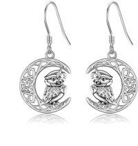 wholesale 925 Sterling Silver Celtic Owl on the Moon Drop Earrings - Cute Gifts for Women-Moon Owl