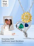 wholesale S925 Sterling Silver Sunflower Pendant Necklace with 1CT Emerald & Sapphire, 18 Chain, Birthstone Gift for Women-0-3