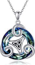 wholesale 925 Sterling Silver Blue Crystal Celtic Triquetra Knot Pendant Necklace-0-0