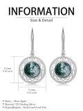 wholesale 925 Sterling Silver Round Green Moss Agate Bohemian Filigree Drop Dangle Hook Earrings Gift for Her-0-4