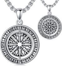 wholesale 925 Sterling Silver Vegvisir Compass Pendant Norse Viking Jewelry for Men -C-Viking Vegvísir & Sun