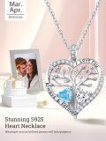 wholesale S925 Sterling Silver & White Gold Plated 1CT Aquamarine & Simulated Diamond Tree of Life Heart Pendant Necklace for Women-0-2
