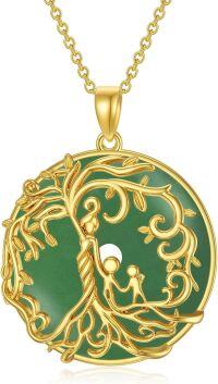 wholesale 14K Gold Sterling Silver Jade Tree of Life Necklace for Women-2B-Mother 2 Children-Gold-Green Jade-2B-Mother 2 Children-Gold-Green Jade