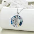 wholesale 925 Sterling Silver Blue Crystal Tree of Life Pendant with Cats and Moon for Cat Lovers-0-1