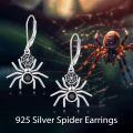 wholesale 925 Sterling Silver Black Crystal Spider Web Leverback Drop Earrings for Women Girls Gothic Halloween  4cm Long-0-2