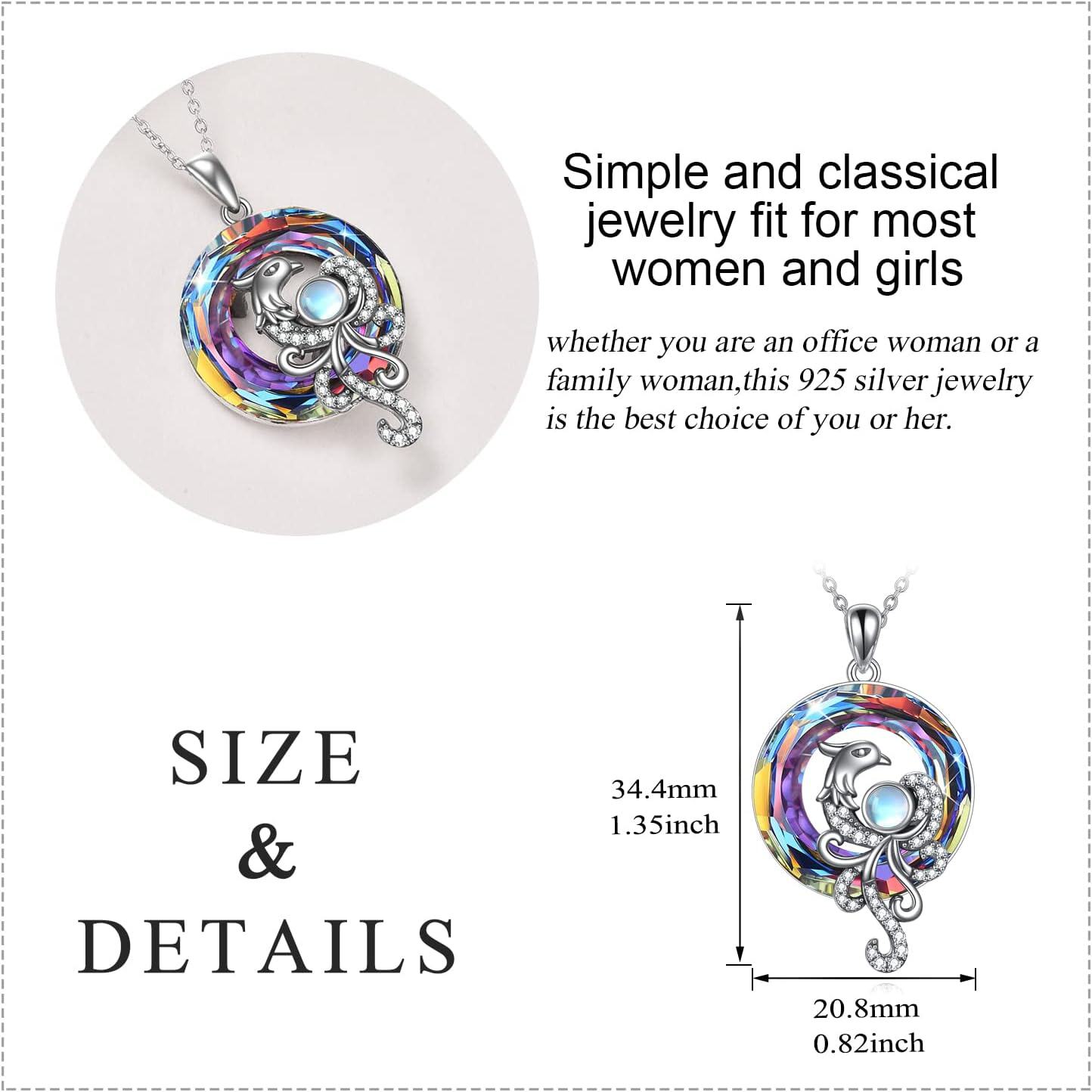 wholesale 925 Sterling Silver Rainbow Crystal Phoenix Bird Women's Pendant Necklace-0-4