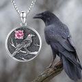 wholesale Silver Synthetic Stone Raven Pendant Crow Round Necklace Gift for Women-0-7