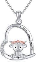 wholesale 925 Sterling Silver Highland Cow Pendant Necklaces with Horseshoe and Cubic Zirconia s for Women Girls-0-0