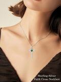 TOUPOP Sterling Silver Gemstone Heart Cross Pendant Necklace for Women-0-1