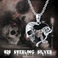 wholesale 925 Sterling Silver Heart-Shaped Rose and Skull Charm Necklace with Black Crystals-0-4