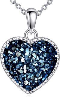 wholesale Sterling Silver Heart Pendant Necklace Love Jewelry Gift for Women-Navy Blue Heart