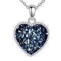 wholesale 925 Sterling Silver Heart Pendant Necklace Platinum Plated Iridescent Rainbow Crystal Beaded Edge-0-5