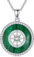 wholesale 925 Sterling Silver Malachite Round Compass Pendant Necklace for Women's Graduation Gifts-0-0
