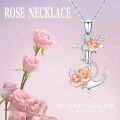 wholesale 925 Sterling Silver Anchor Necklace with Rose Charm Pendant for Women s-0-4