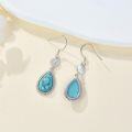 wholesale 925 Sterling Silver Turquoise Teardrop Drop Hook Earrings for Women Girls  4cm Long-0-2