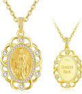 wholesale Gold Metal Virgin Mary Pendant Necklace with Custom Back - 925 Sterling Silver Chain and Cubic Zirconia Accents for Women's Religious Gifts-0-0