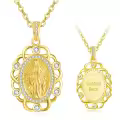 wholesale Gold Metal Virgin Mary Pendant Necklace with Custom Back - 925 Sterling Silver Chain and Cubic Zirconia Accents for Women's Religious Gifts-0-0