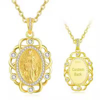 wholesale Gold Metal Virgin Mary Pendant Necklace with Custom Back - 925 Sterling Silver Chain and Cubic Zirconia Accents for Women's Religious Gifts-Mary Necklace-09