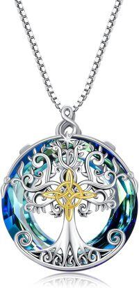 wholesale Sterling Silver Blue Crystal Celtic Tree of Life Pendant Necklace-Witches Knot