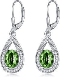 wholesale Sterling Silver Genuine Simulated Birthstone Teardrop Leverback Earrings-Simulated Peridot