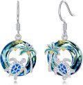wholesale 925 Sterling Silver Blue Opal Palm Tree & Wave Design Drop Earrings for Women Valentines Gift-0-0