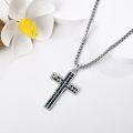 wholesale 925 Sterling Silver Black Opal Inlay Faith Cross Pendant Necklace Christian Jewelry for Women-0-3
