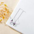 wholesale 925 Sterling Silver Pink Heart Angel Wing Threader Drop Earrings with Black CZ Accents and White Cubic Zirconia Stones-0-1