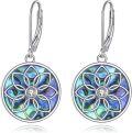 wholesale 925 Sterling Silver Round Abalone Shell Flower Drop Earrings with CZ Center Stone-0-1