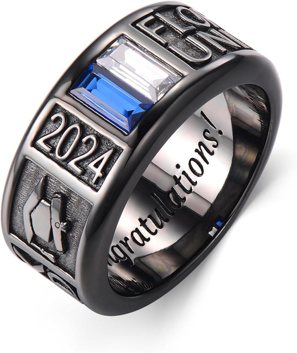 Sterling Silver 0 1 2 3 Gem Men s Graduation Class Ring 4 5 6 7 9 5mm-Width 9.5mm-2 Rectangle 3x6mm-One Pattern # 3