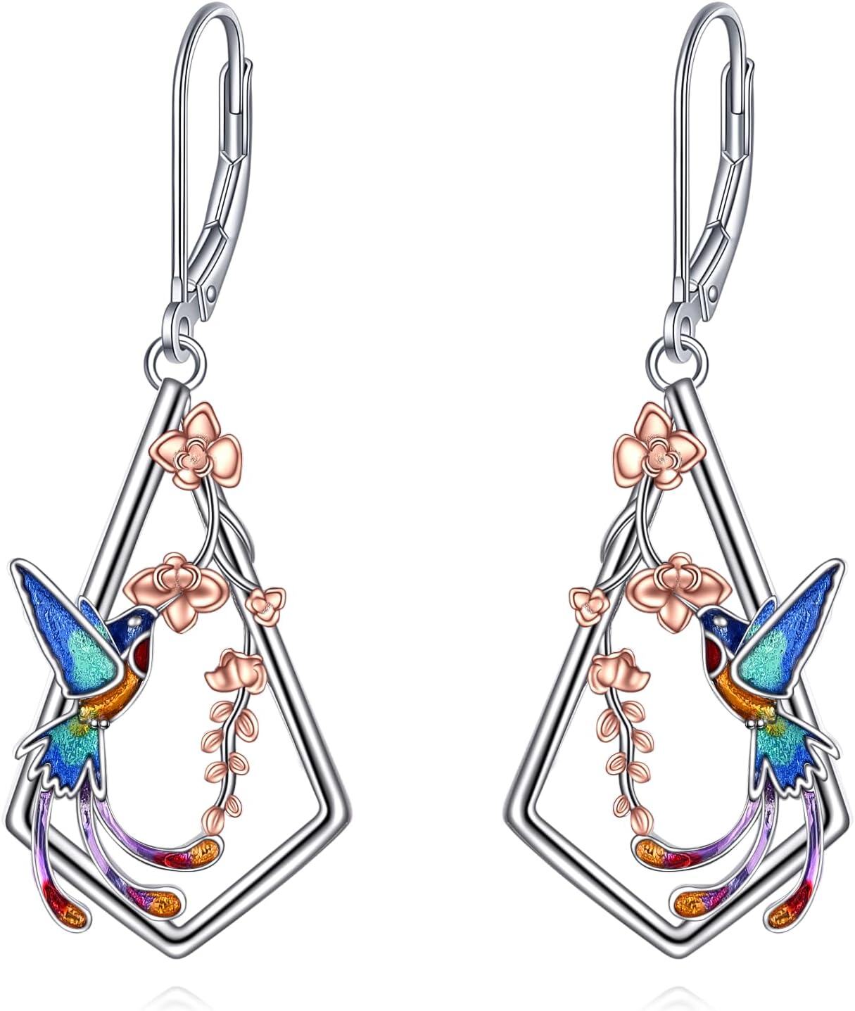 Sterling Silver Moonstone Bee Cow Dragonfly Earrings Animal Jewelry Gift-Hummingbird Earrings