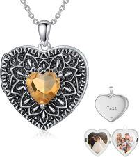 wholesale 925 Sterling Silver Birthstone Gemstone Heart Photo Locket Necklace Holds 2 Pictures Jewelry Gift-05 May-06 June-12 December-11 November-02 February-10 October-09 September-04 April-07 July-08 August-01 January-03 March