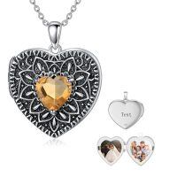 wholesale 925 Sterling Silver Birthstone Gemstone Heart Photo Locket Necklace Holds 2 Pictures Jewelry Gift-05 May-06 June-12 December-11 November-02 February-10 October-09 September-04 April-07 July-08 August-01 January-03 March