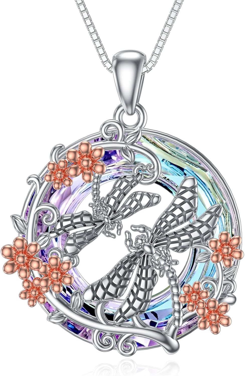 wholesale 925 Sterling Silver Dragonfly and Flowers Pendant Necklace - Cute  for Women-0-0