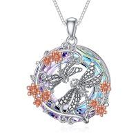 wholesale 925 Sterling Silver Dragonfly and Flowers Pendant Necklace - Cute  for Women-Dragonfly