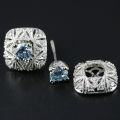 wholesale 925 Sterling Silver Blue Topaz Stud Earrings with Cubic Zirconia Accents - Square Shape-0-2