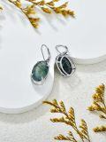 wholesale 925 Sterling Silver with Green Moss Agate and Cubic Zirconia Drop Earrings for Women-0-3