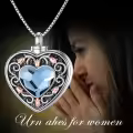 TOUPOP Sterling Silver Blue Crystal Rose Flower Urn Necklace For Ashes Memorial Jewelry-0-2