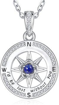 wholesale Sterling Silver Birthstone Compass Necklace for Women Gift Idea-Lapis Lazuli