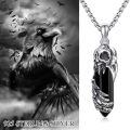 wholesale 925 Sterling Silver Gothic Raven Phoenix Amulet with Black Onyx Stone and Feather Design Pendant Necklace  for Men Women Gifts-0-5