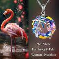 wholesale 925 Sterling Silver Pink Flamingo & Blue Palm Tree Crystal Pendant Necklace-0-17