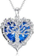 wholesale 925 Sterling Silver Tree of Life Necklace with Cubic Zirconia & Blue Crystal, I Love You Gift for Women-0-0