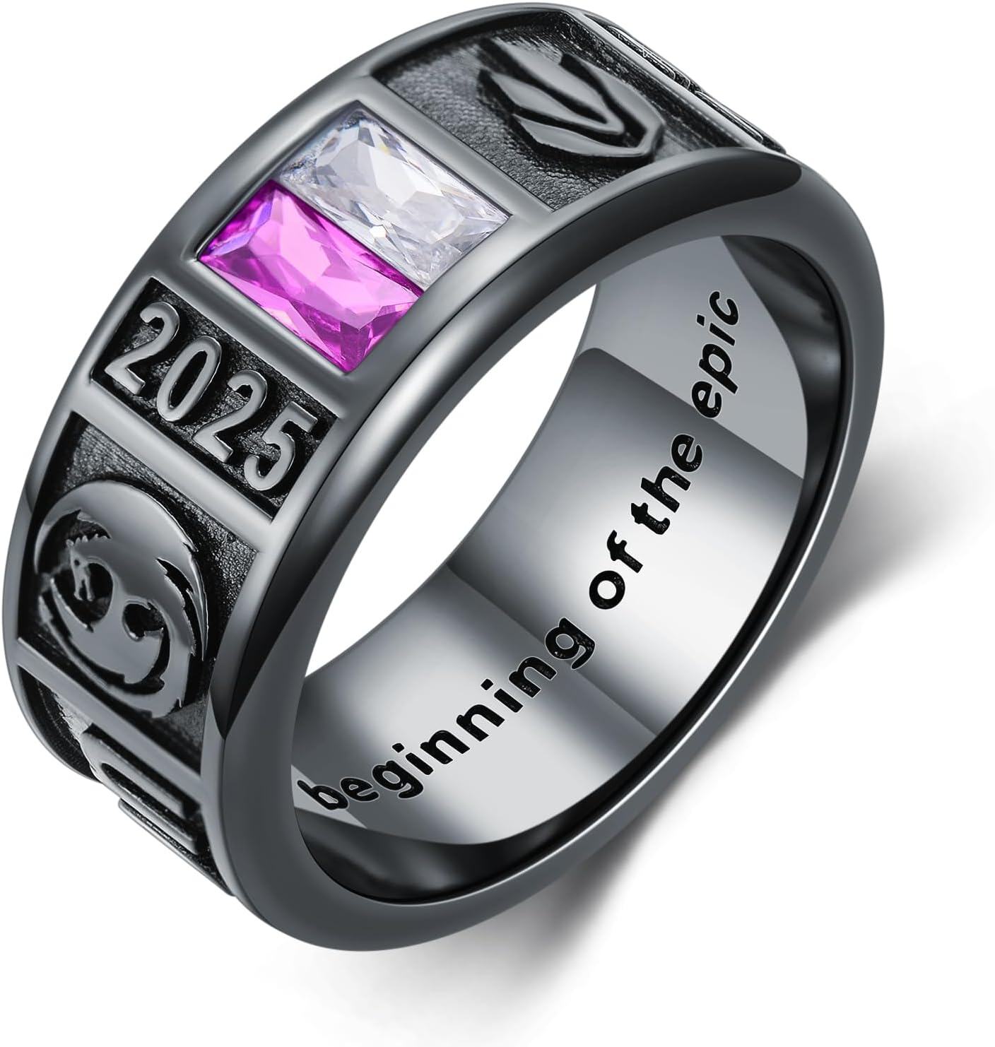 Sterling Silver Birthstone Men s Customizable Band Class Ring High School College Graduation Jewelry Gift 1 2 3 Pattern -Width-9.5mm\/ Two Stone 3mm*6mm\/ Two Pattern # 3