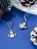 wholesale 925 Sterling Silver Snowman Christmas Drop Earrings with Red Crystal Accents and Leverback Hooks - Holiday Gifts for Her-0-3