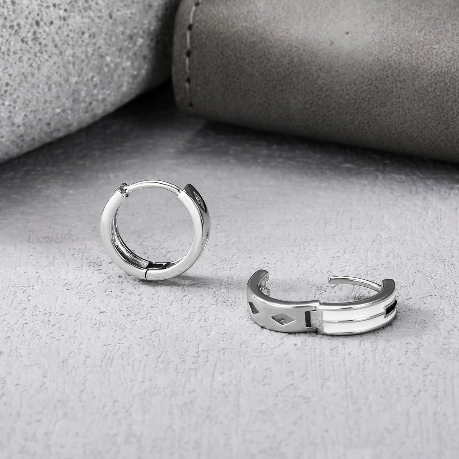 wholesale 925 Sterling Silver Black Stripe Huggie Hoop Earrings-0-4
