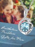 wholesale S925 Sterling Silver 18K White Gold Plated Aquamarine Birthstone Necklace - Romantic I Love You Engraved Gift for Women-0-3