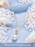 TOUPOP 14K Gold Freshwater Cultured Pearl Necklace with Bow Heart Dolphin Pendant-0-4